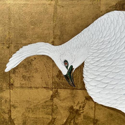 独角鹿西洋古董 19世纪日本江户时代出品「白羽孔雀」主题金地纸本设色六曲屏风 商品图1