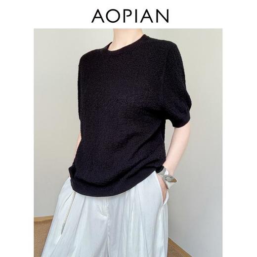 奥篇麻感高捻立体棉针织短袖T恤 商品图2