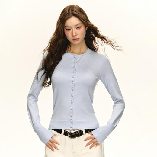 Ariseism 美式复古纯色短款修身针织开衫女春季新款内搭打底上衣 商品图0