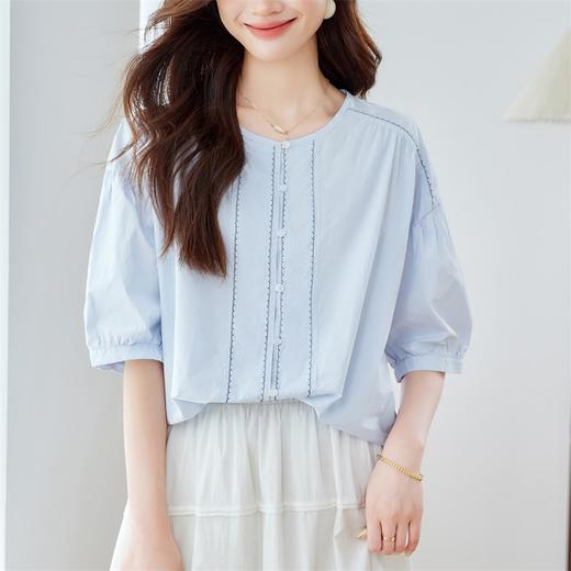 馥迦韩系通勤泡泡袖纯棉衬衫 商品图2