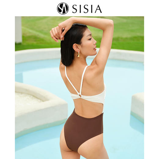 sisia2025新款泳衣女高级感撞色性感纯欲风温泉显瘦遮肚连体泳衣SWS24-10A 商品图0