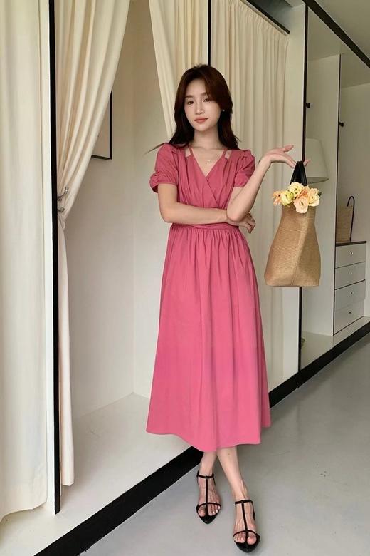 SUMMER & SAGE 玫红色法式茶歇连衣裙 20418 商品图0