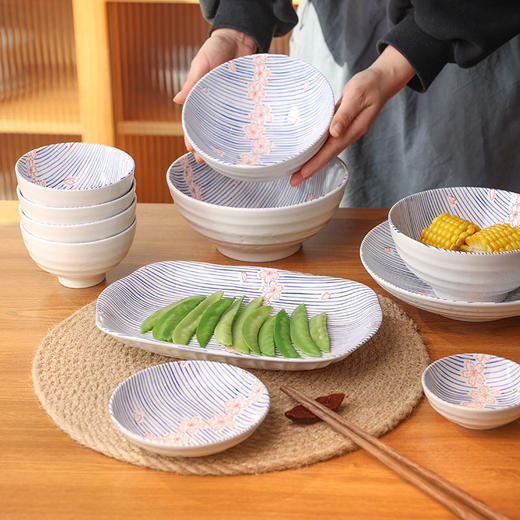 【粉樱浮雕系列餐具】日式樱花浮雕餐具创意碗碟套装家用陶瓷饭碗面碗汤碗菜盘子加厚 商品图0