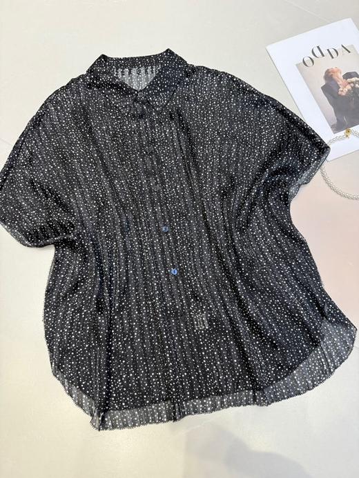 SZ2F57_漆黑色_衬衫_夏季_翻领波点印花透视感压褶蝙蝠袖_高级女装_BERNIEELEN 伯妮斯茵 商品图0