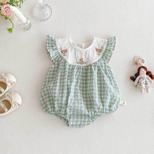 【超萌小兔哈衣，飞袖轻薄，萌趣刺绣】婴儿格子包屁衣新款 夏季女宝宝超萌刺绣小兔哈衣 飞袖轻薄爬服-QQ 商品图4