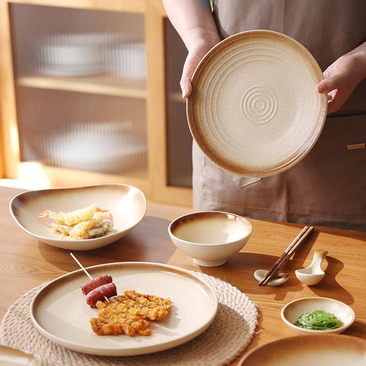 【摩卡釉渐变绿系列窑变餐具】窑变日式餐具面碗碗复古陶瓷家用斗笠碗饭碗餐盘 商品图1