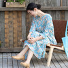 绽放旅行女装267朵/纯亚麻印花圆领系扣正常肩七分袖连衣裙子女夏 商品缩略图2