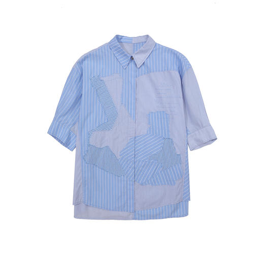 谜底衬衫七分袖女2025夏新品通勤蓝调艺术拼接宽松衬衣252MC0548 商品图4