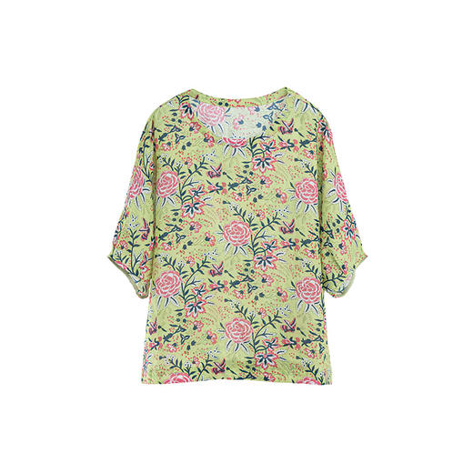 绽放旅行女装254朵/天丝苎麻印花圆领连肩短袖T恤女舒适五分袖 商品图4