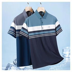 半身缘男装 夏季半袖拼色间条纹爸爸装宽松短袖POLO衫252312M03912188