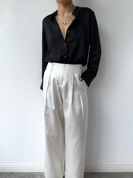 丝所｜S23G025 惊鸿斜襟丝棉宽松长裤［ 白 ] 商品图0