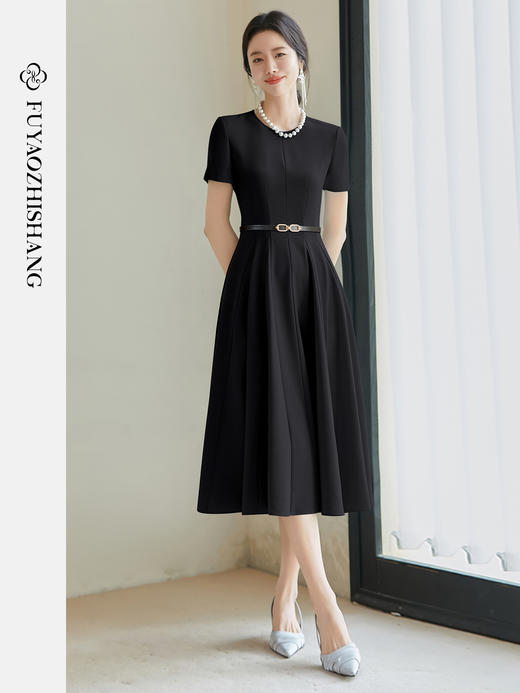 FUYAO扶摇 西装短袖连衣裙女2025夏季优雅名媛风西装裙醋酸小黑裙 商品图5