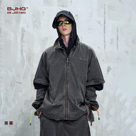 BJHG不计后果可拆卸短袖衬衫男夏季设计感拼接做旧美式休闲短袖