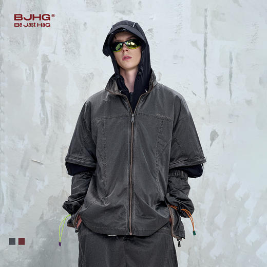 BJHG不计后果可拆卸短袖衬衫男夏季设计感拼接做旧美式休闲短袖 商品图0