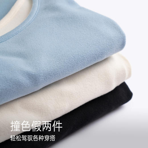靴下物新款春秋保暖内衣女圆领内搭修身显瘦打底衫假两件长袖上衣 商品图3