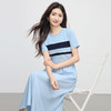 【五折购】熙世界夏日穿搭航海系撞色条纹连衣裙女短袖夏季圆领收腰显瘦长裙 商品缩略图3