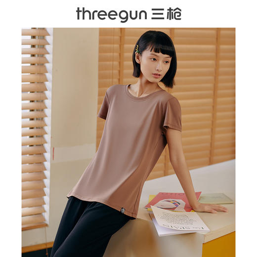 Threegun三枪 【高支凉感棉】圆领女士短袖T恤-23698A011 商品图0