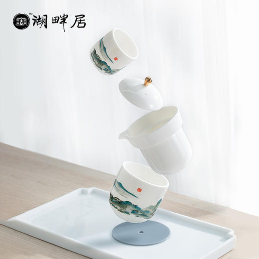 湖畔居只此青绿千里江山只此青绿一壶二杯快客杯旅行功夫茶具套装便携小包户外陶瓷 商品图3