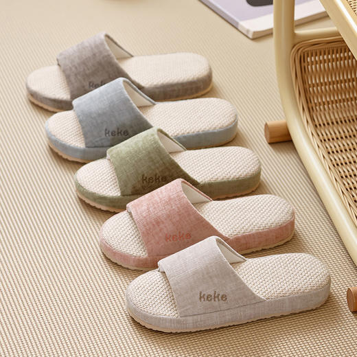 【超值2双装】窠窠良品 keke -muji风 木质感居家外穿 静音透气 棉麻拖鞋 商品图7