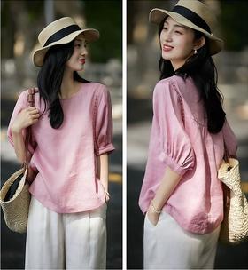 仙女吧MAX.GLOREA高支亚麻 蕾丝上衣 透气吸汗 百搭