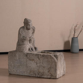 清	石雕胡人戏狮花盆
