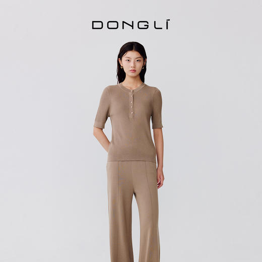 东黎 • 温柔的海风 精英亨利衫 桑蚕丝山羊绒女士圆领短袖 5209 商品图3