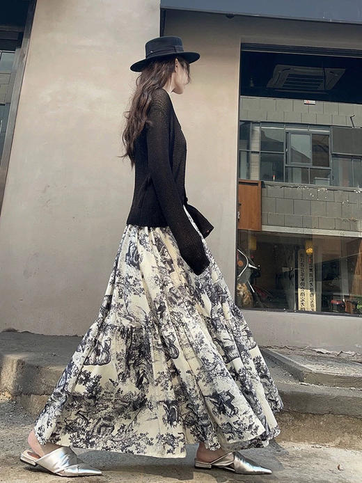 迪奥印花大气巴洛克半裙松紧腰显瘦伞裙 商品图3