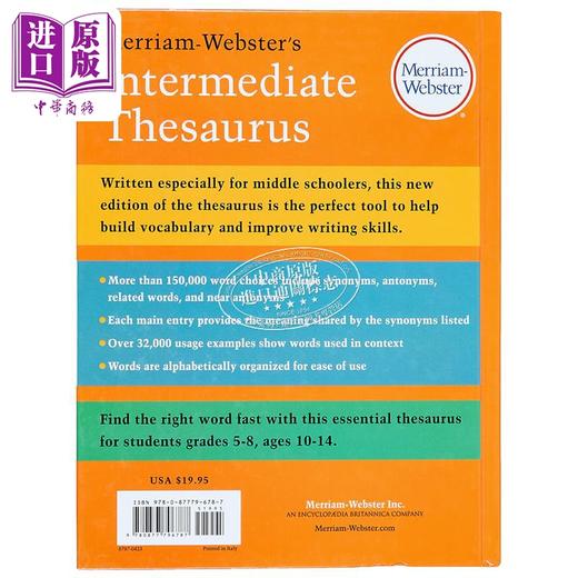 【中商原版】Merriam-Webster’s Intermediate Thesaurus 麦林韦氏中级同义辞典2023版 初中生适用 商品图1