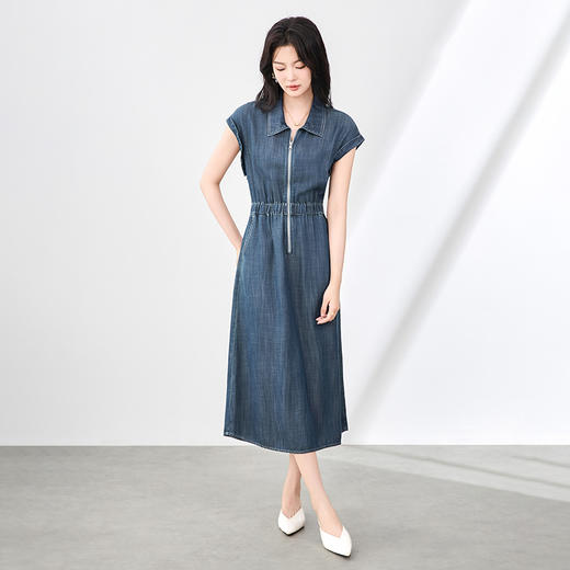 TZW-南油高品质莱赛尔牛仔连衣裙通勤休闲收腰显瘦翻领长裙女 商品图0