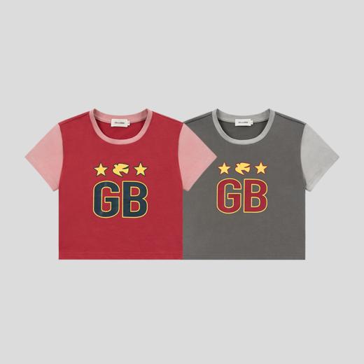 GOODBAI GB白鸽星星印花撞色拼接圆领紧身短款T恤 商品图1