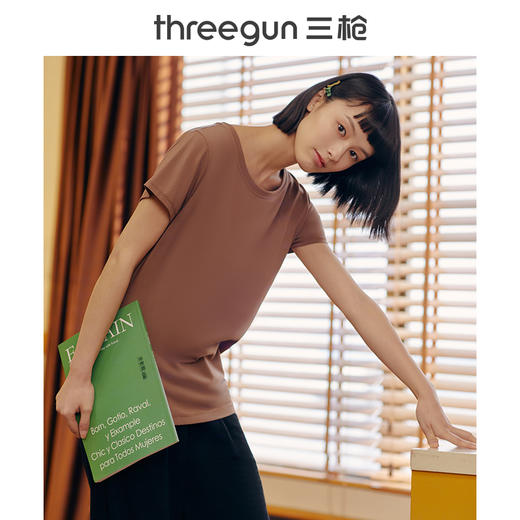 Threegun三枪 【高支凉感棉】圆领女士短袖T恤-23698A011 商品图2