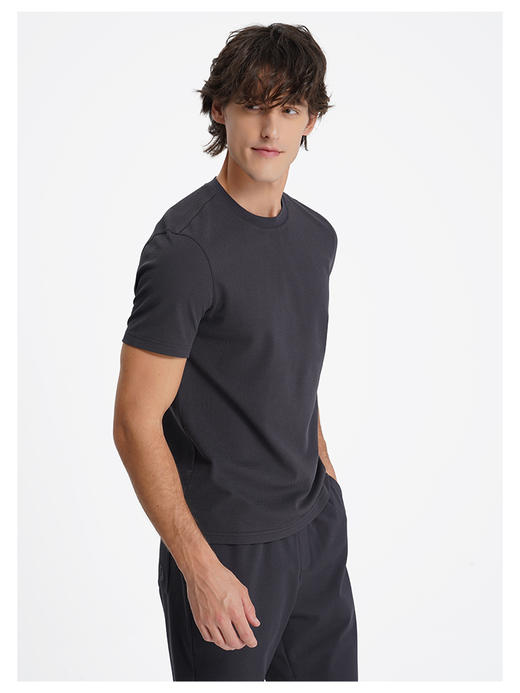 callisto深灰色鸟眼纹微泡肌理圆领T恤 商品图3