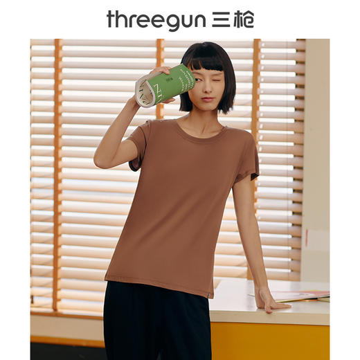 Threegun三枪 【高支凉感棉】圆领女士短袖T恤-23698A011 商品图1