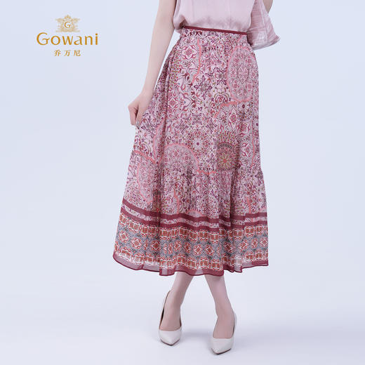 夏季新品100%真丝印花民族风A型伞裙半身裙ED2D401 商品图2