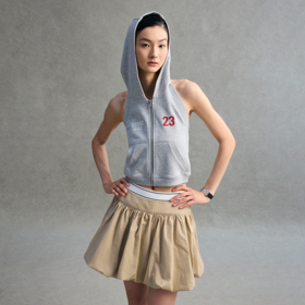 GOODBAI 粗体23logo印花挂脖连帽露背卫衣背心