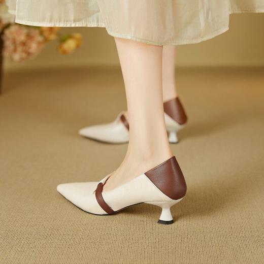 【预售5天】巴黎邂逅~气质尖头拼色一脚蹬单鞋女浅口复古猫跟高跟鞋KNTNX&KT1817 商品图4