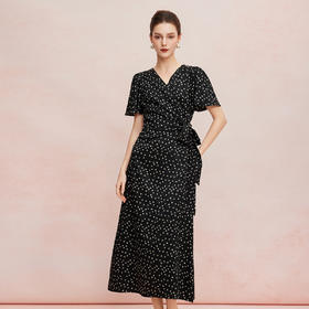 QF8B8斯尔丽25新款茶歇裙度假法式浪漫女人味波点X型中长款连衣裙