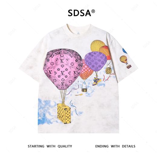 T3789夏季高级感新款男士美式彩色热气球印花短袖T恤满天星百搭上衣 商品图1