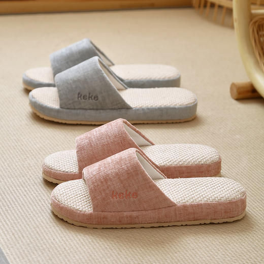 【超值2双装】窠窠良品 keke -muji风 木质感居家外穿 静音透气 棉麻拖鞋 商品图10