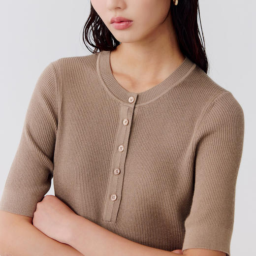 东黎 • 温柔的海风 精英亨利衫 桑蚕丝山羊绒女士圆领短袖 5209 商品图4