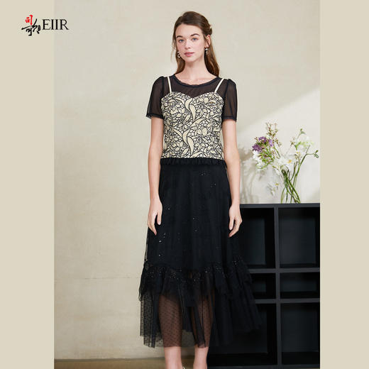 司歌假两件上衣蕾丝短袖衫女T911051X 商品图1