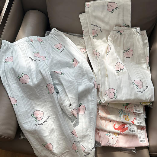 官网359！透气棉质双层纱布莫代尔长裤睡裤可外穿家居裤女宽松针织棉空调裤 商品图3