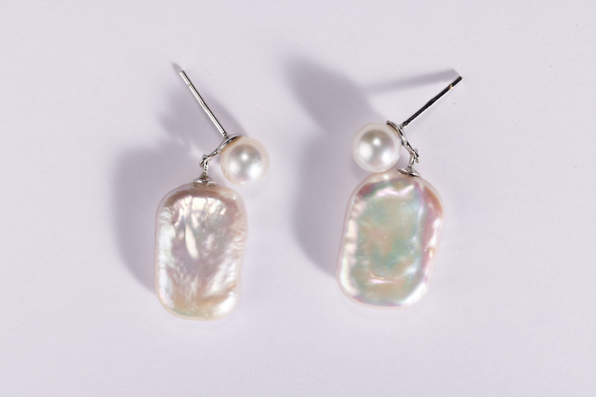 珍珠 巴洛克方糖铃铛耳钉