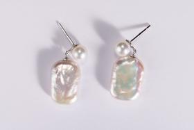 珍珠 巴洛克方糖铃铛耳钉