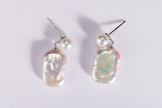 珍珠 巴洛克方糖铃铛耳钉 商品图0