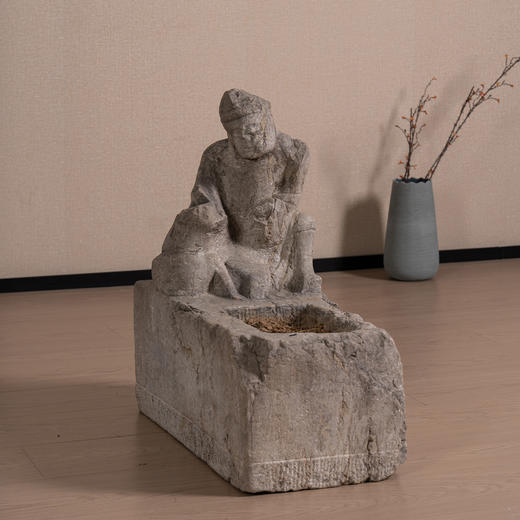 清	石雕胡人戏狮花盆 商品图3