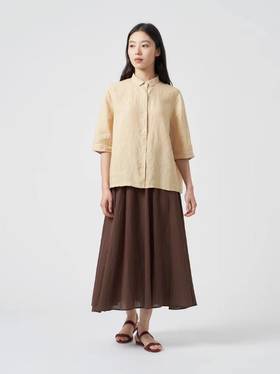 2楼素然环保棉绉纱棉布褶皱长圆裙吊牌价1550