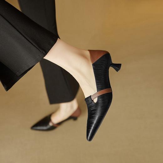【预售5天】巴黎邂逅~气质尖头拼色一脚蹬单鞋女浅口复古猫跟高跟鞋KNTNX&KT1817 商品图1
