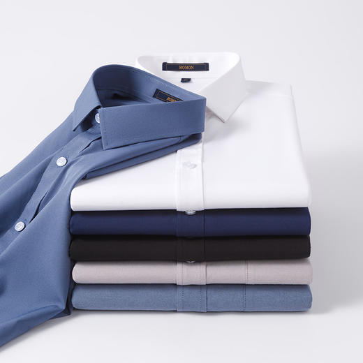【弹力好穿】罗蒙夏季纯色短袖衬衫男士商务休闲正装通勤上班工装衬衣男上衣 商品图9