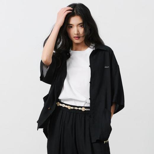 NPC夏季黑色亚麻混纺短袖衬衫套装薄款简约纯色轻盈简约NP54SH40 商品图3